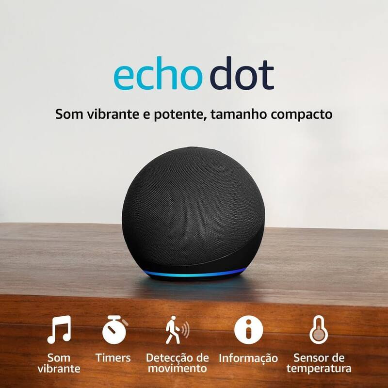 Amazon Echo Dot 5th Gen com assistente virtual Alexa Preta - Smart